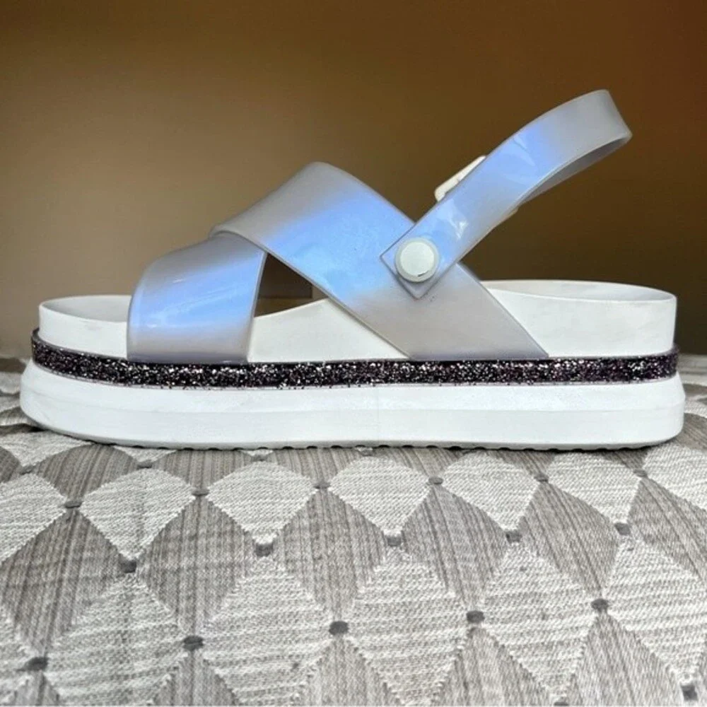 Melissa Awaytomars White Cosmic Sandals II Glitter Platform Soles Women’s Size 6